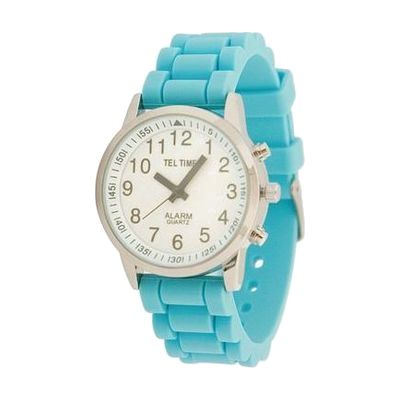 Ladies Touch Talking Watch- Large Face- Aqua Rubber Band- English