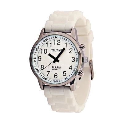 Ladies Touch Talking Watch- Large Face- White Rubber Band- Spanish