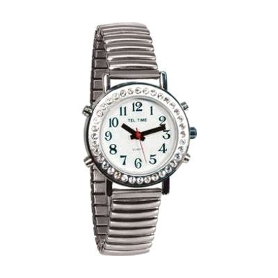 Ladies Talking Watch with Rhinestone Bezel and Expansion Band- English