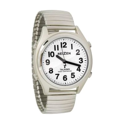 Reizen Talking Atomic Watch - White Face-Black Numbers-Expansion Band