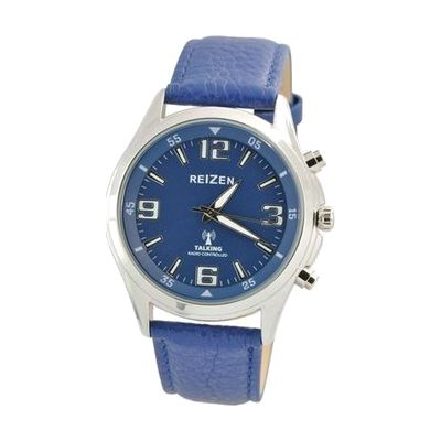 Reizen Talking Atomic Blue Dial Chrome Watch- Blue Leather Band