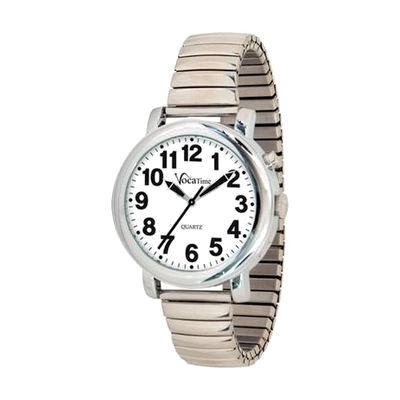 VocaTime Mens Chrome Talking Watch- Stainless Steel Expansion