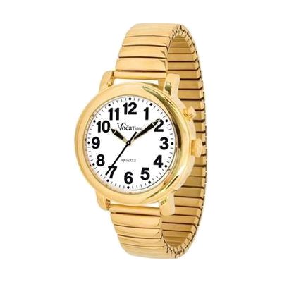 VocaTime Mens Gold Tone Talking Watch- Gold Tone Expansion Band