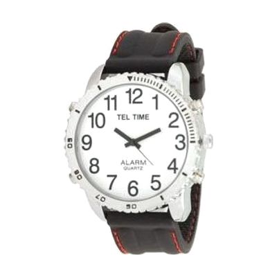 Large Dial Chrome Talking Vibrating Watch with Black Rubber Band