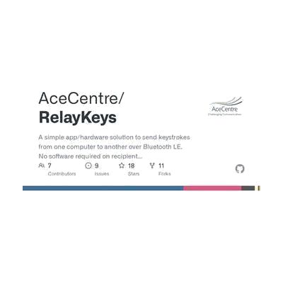 A simple app/hardware solution to send keystrokes from one computer to another over Bluetooth LE. No software required on recipient machine - AceCentre/RelayKeys