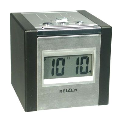 Reizen Talking LCD Alarm Cube Clock - Silver and Black