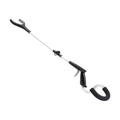 Long narrow reaching tool approximately 32 inches in length with a pistol-grip trigger handle on one end and a small mechanic
