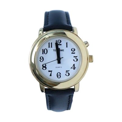 Pink Leather Band for Ladies Talking Watch- Gold-Tone Buckle