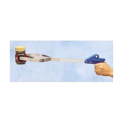 Long aluminum grabber tool with pistol-grip trigger handle and rubber-tipped jaw end
