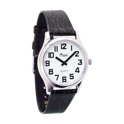 Mens Chrome Low Vision Watch - Leather Band