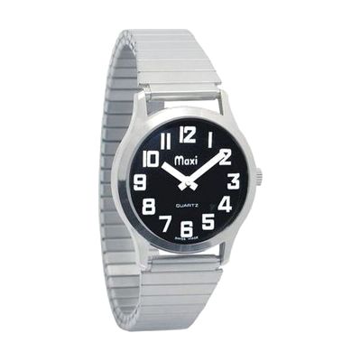 Mens Chrome Low Vision Watch, Black Face, Expansion Band