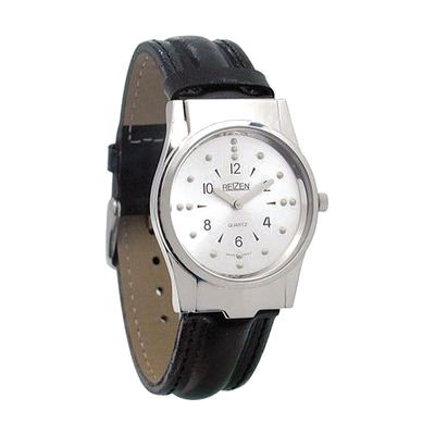 REIZEN Braille Womens Watch -Chrome, Leather Band
