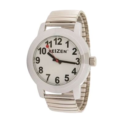 Reizen Low Vision Quartz Watch- White Face- Expansion Band - Unisex
