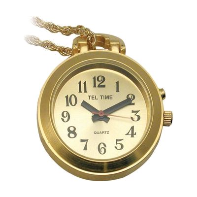 Tel-Time Talking Pendant Ladies Watch - Gold-Tone w-Chain - 1 Button