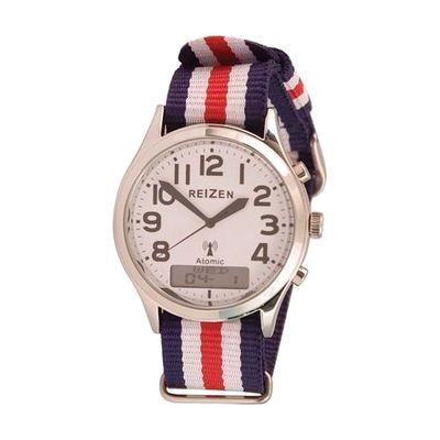 Reizen Low-Vision Ana-Digit Atomic Watch- Red-White-Blue Striped Band