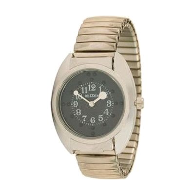 Reizen Braille Watch-Chrome-Expansion Band-Black Dial-White Numbers