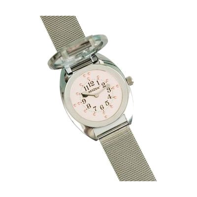 Ladies Braille Watch- Chrome- Steel Mesh Band- Pink Dial