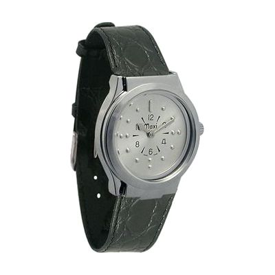 Mens Chrome Quartz Braille with Leather Band
