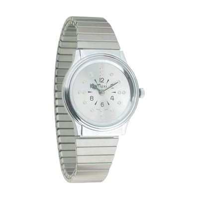 Mens Chrome Quartz Braille Watch with Chrome Expansion Band