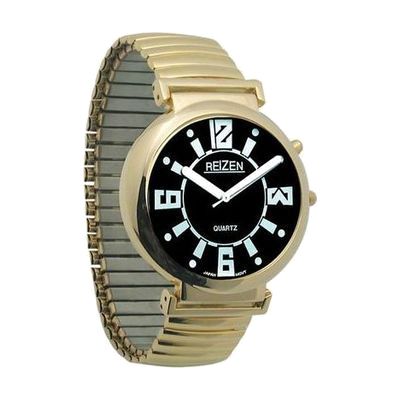 Reizen Low Vision Watch- Black Face w-Exp Band