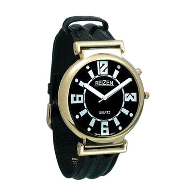 Reizen Low Vision Watch- Black Dial w-Leather Band