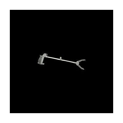 Long-handled reacher with pistol-grip trigger handle, extending arm, and rotating jaw tip with magnet