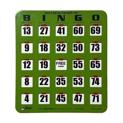 Easy Read Finger - Tip Bingo Card -Green
