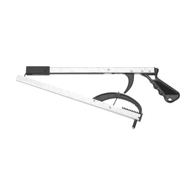 Long aluminum shaft with pistol-grip trigger handle at one end and small rubber-tipped claw gripper at the other