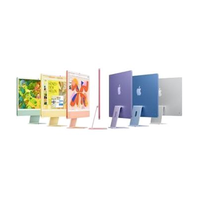 All-in-one desktop computer with thin aluminum frame, large color display, and integrated stand