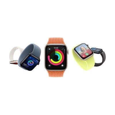 Silver smartwatch with round display on black band, showing time and health metrics on screen