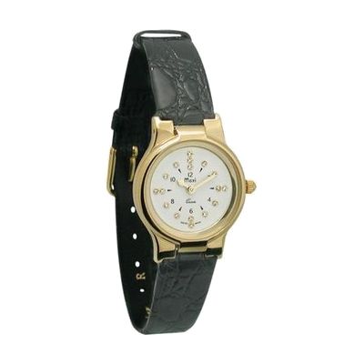 Ladies Gold-Tone President Quartz Braille Watch with Leather Band