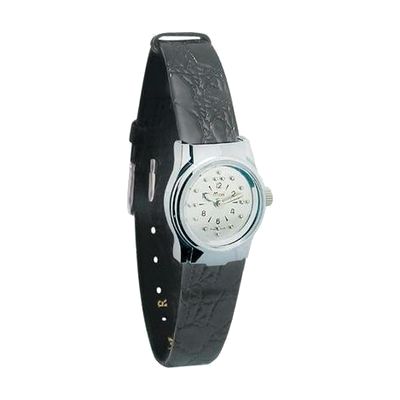 Ladies Chrome Quartz Braille Watch with Leather Band