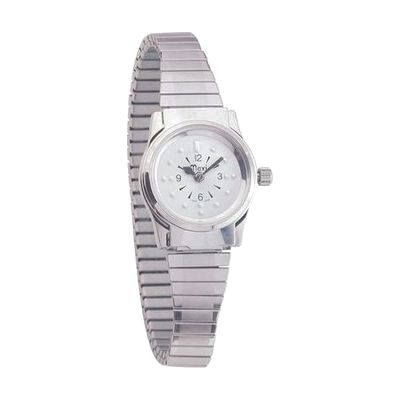 Ladies Chrome Quartz Braille Watch with Chrome Expansion Band