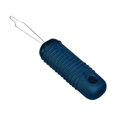Small handheld dressing tool with a thick foam or rubber grip handle and a thin wire hook loop at the tip