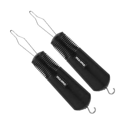 Two small dressing aids with cylindrical handles and bent wire loops at the tip