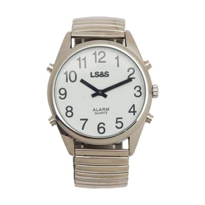XL Talking Watch Calendar 4-Button Silver Case Silver Band White Face - Black Numbers