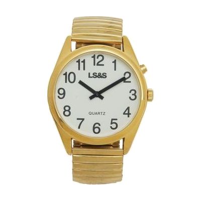 XL Talking Watch - 1 Button - Gold Case - Gold Band White Face