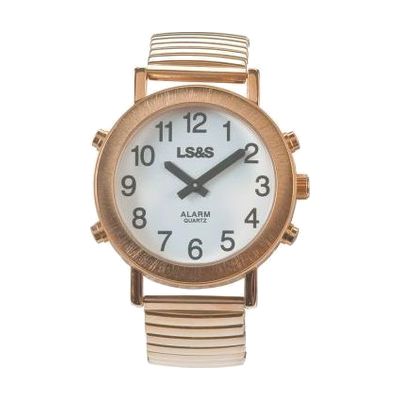Image: white face, gold band 4 button talking watch