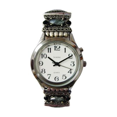 Talking Watch with Textured Square Bead Band