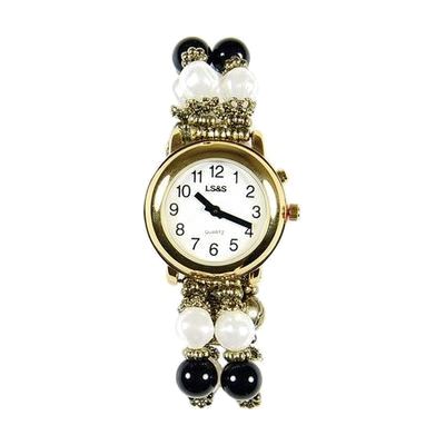 black and white beaded band talking watch