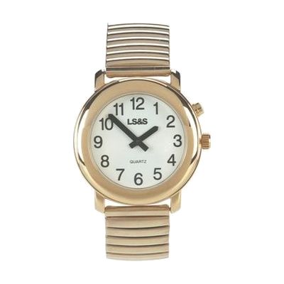 Talking 1-Button Watch With Choice of Voice White Face, Gold Color, Expansion Band