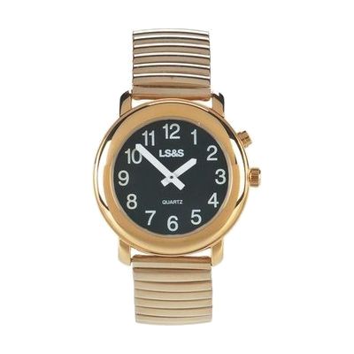 Talking Watch 1-Button Black Face - Gold Exp Band - Mens