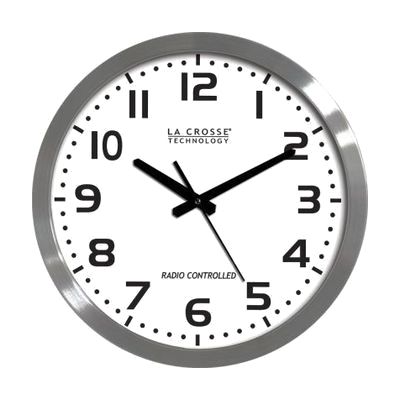 Image: white analog atomic wall clock, low vision