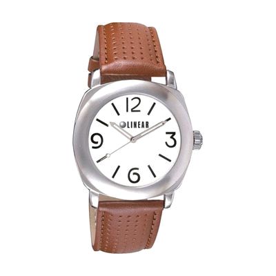 image: linear low vision watch w brown leather band