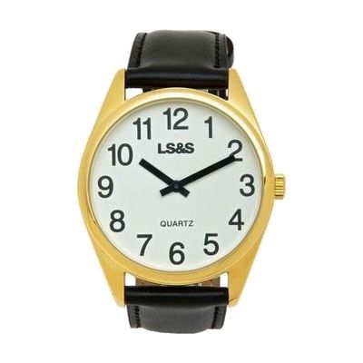 Jumbo Low Vision Watch White face, gold case, leather band