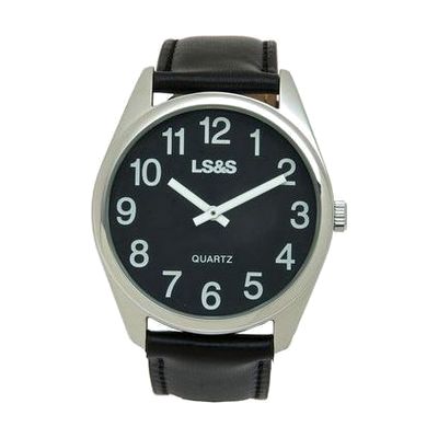 Jumbo Low Vision Watch Black face, Silver case, leather band