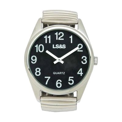 Low Vision Watch with Black Face and XL Silver Flex Band