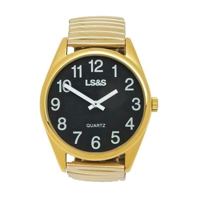 Jumbo Low Vision Watch Black face, gold color, expansion band