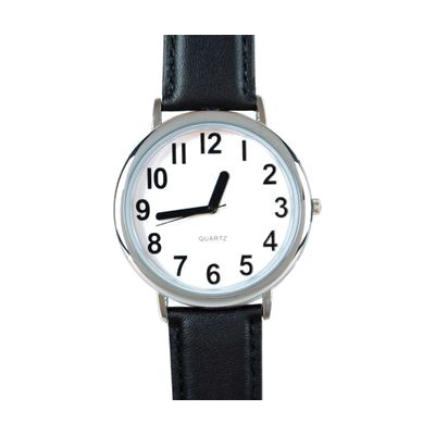 Unisex Low Vision Silver Tone Watch with Leather Band