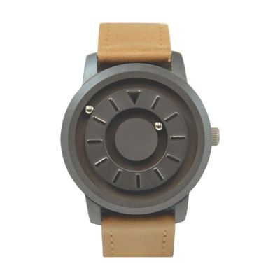 Magnetic Tactile Watch with Brown Leather Band